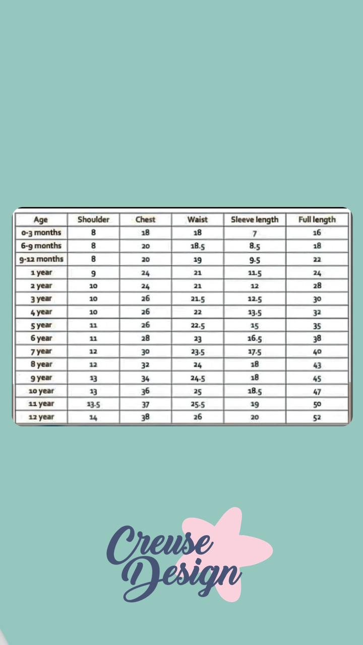 size chart spago